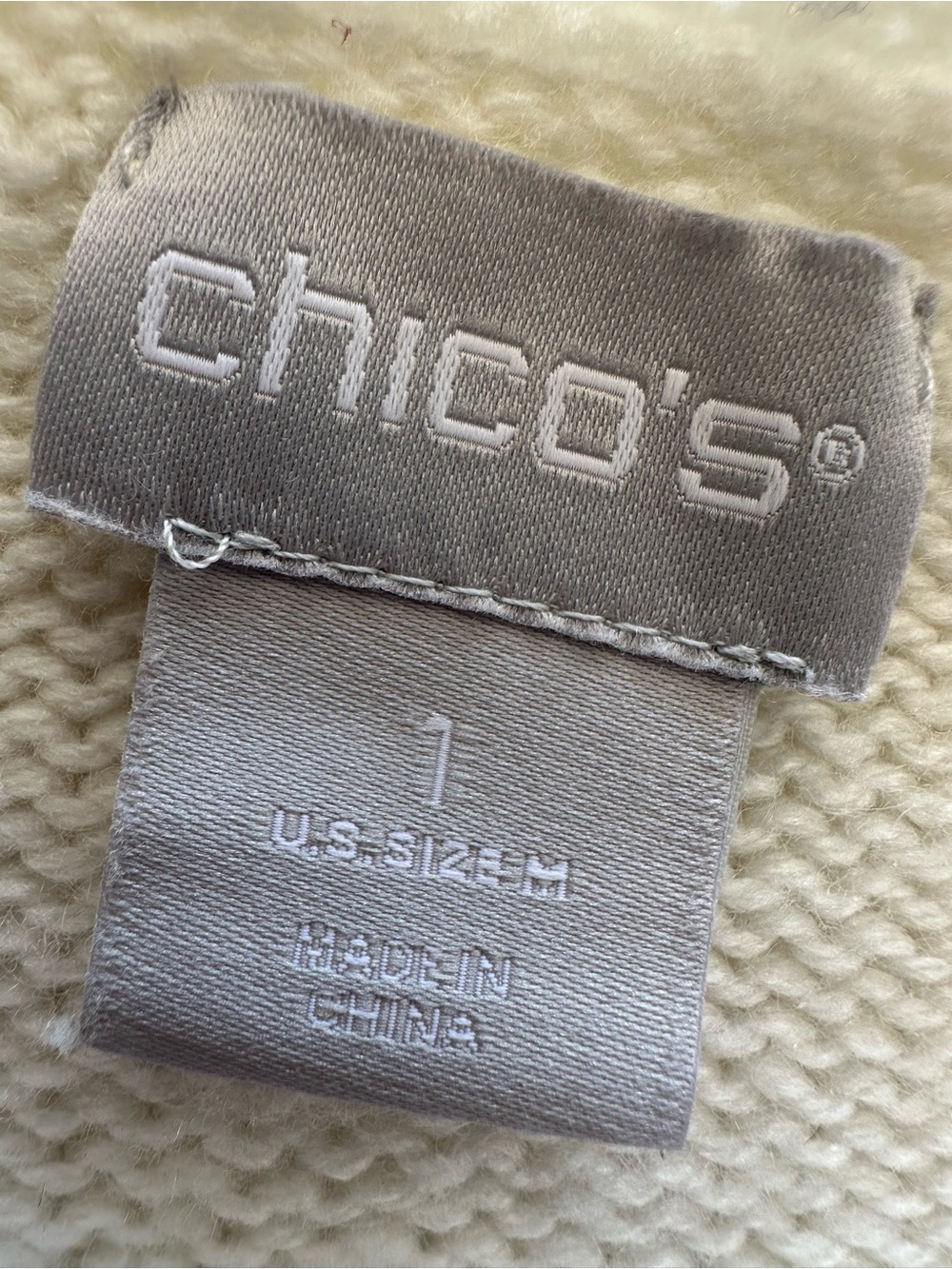 Chico's Cream & Tan Bell-Sleeve Crew Sweater, size medium (1) - Picture 5 of 14